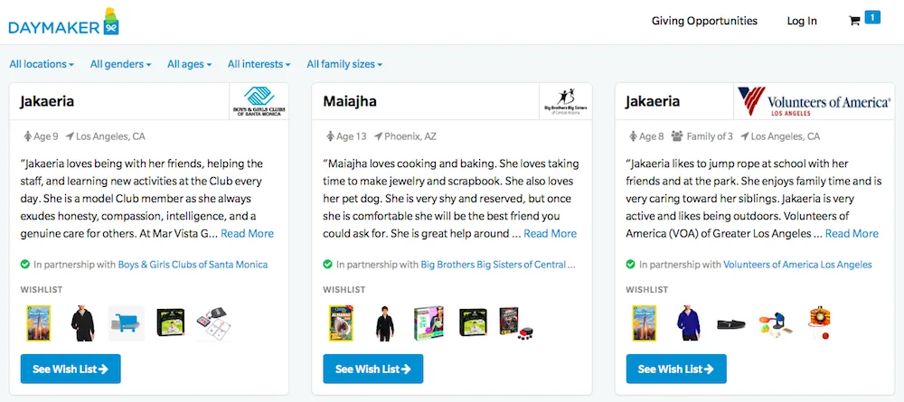 Daymaker website lets you send holiday gifts to kids in foster care.