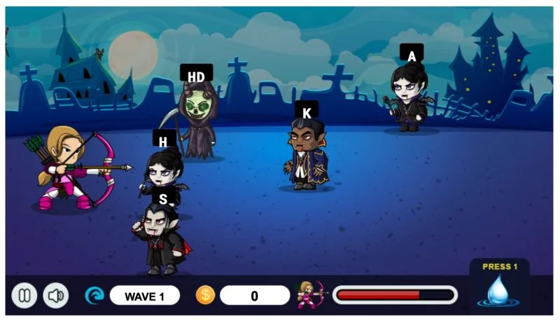 Great online typing lessons for kids: KidzType has many games, like this Vampire Hunter game for young kids.