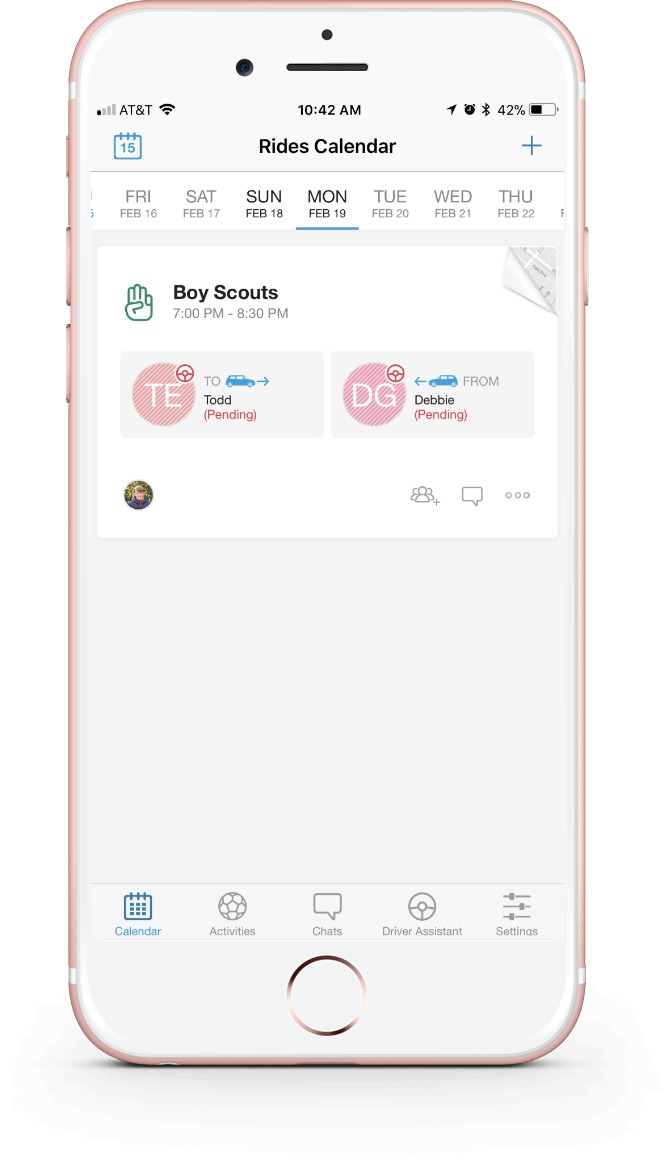 Figure8 carpooling app: Assign drivers to and from events for your kids with one tap