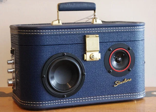 Case of Bass Starflight speakers upcycled from vintage luggage