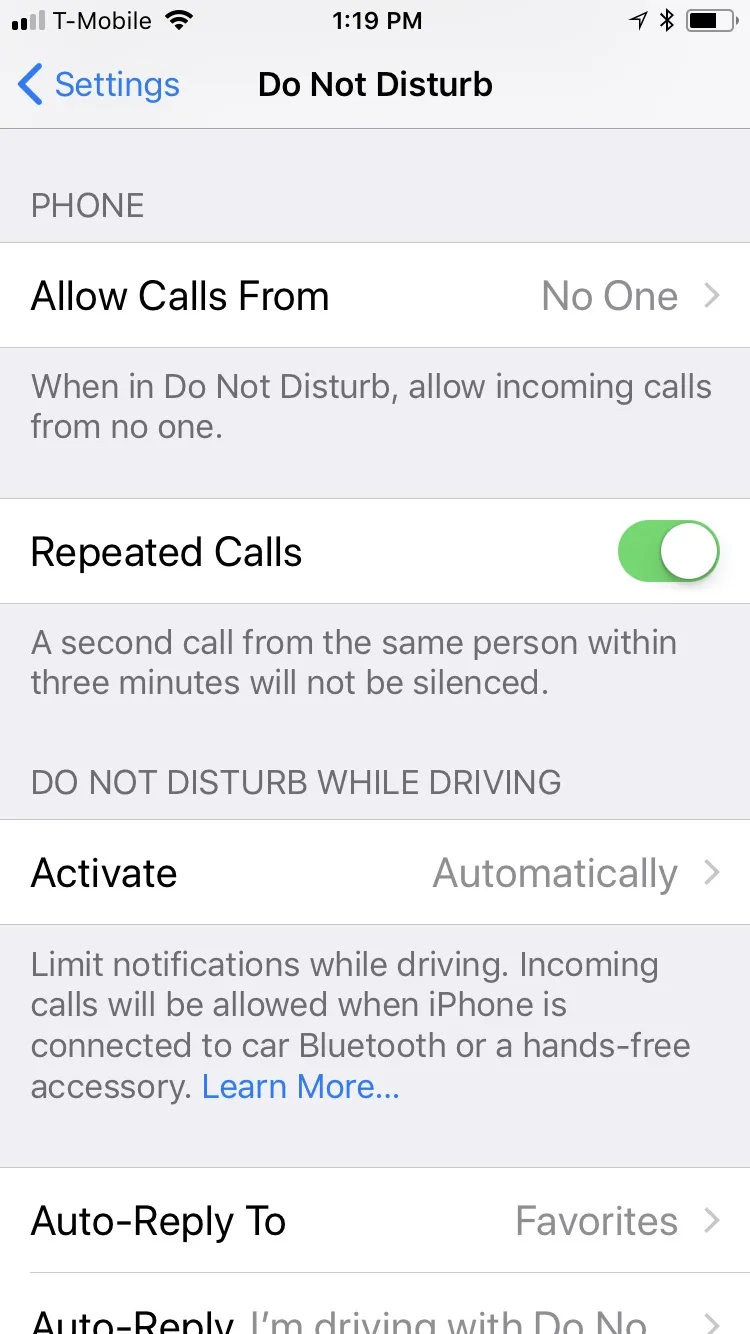 How to set up Do No Disturb While Driving on iOS 11