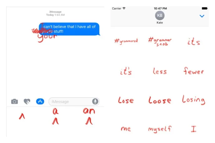 The new Grammar Snob message app for iOS 10