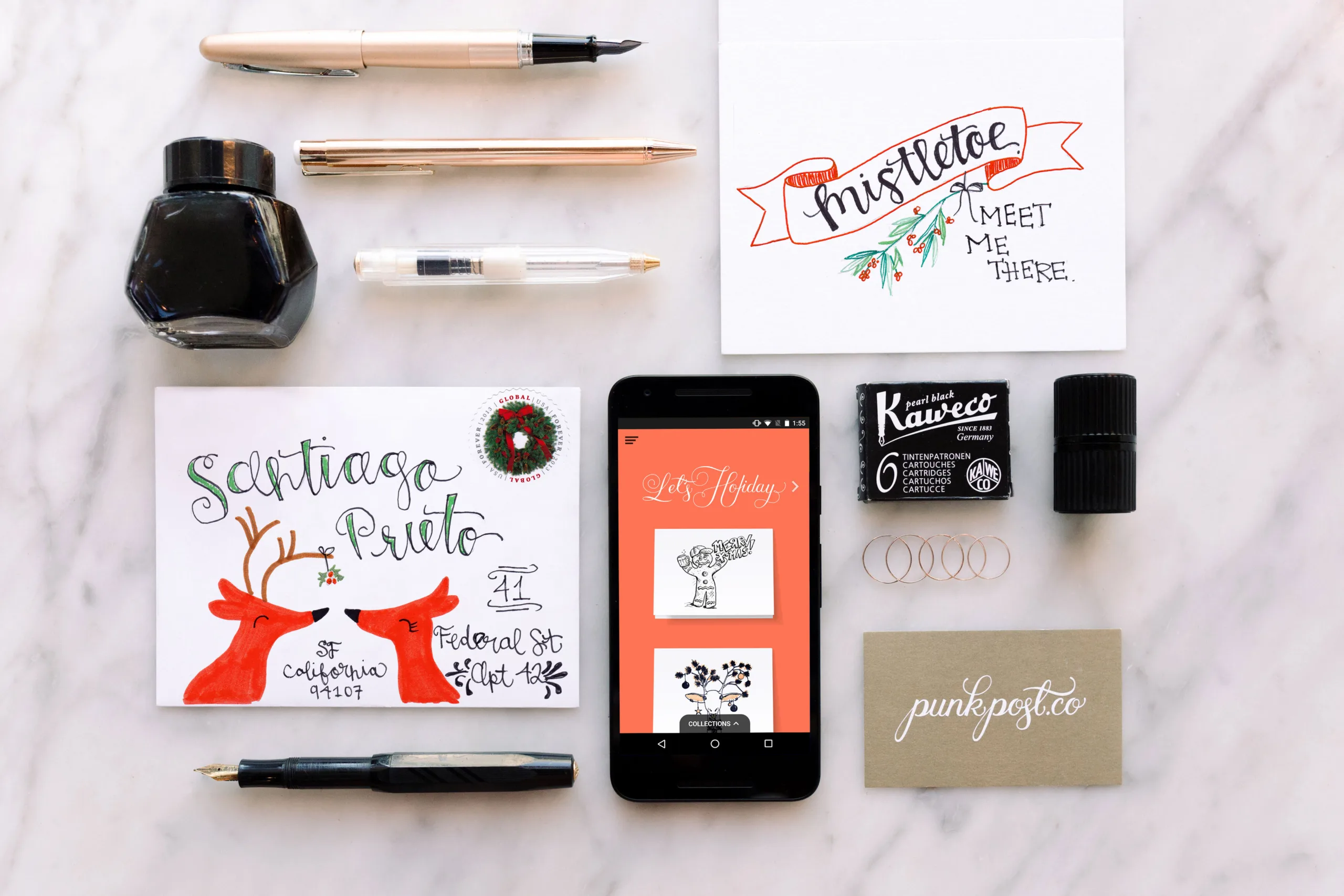 Download the Punk Post app and choose from tons of artists to affordably hand-letter and illustrate your holiday cards , invitations and thank you notes!