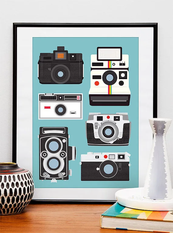 Vintage Polaroid and Camera print on Etsy