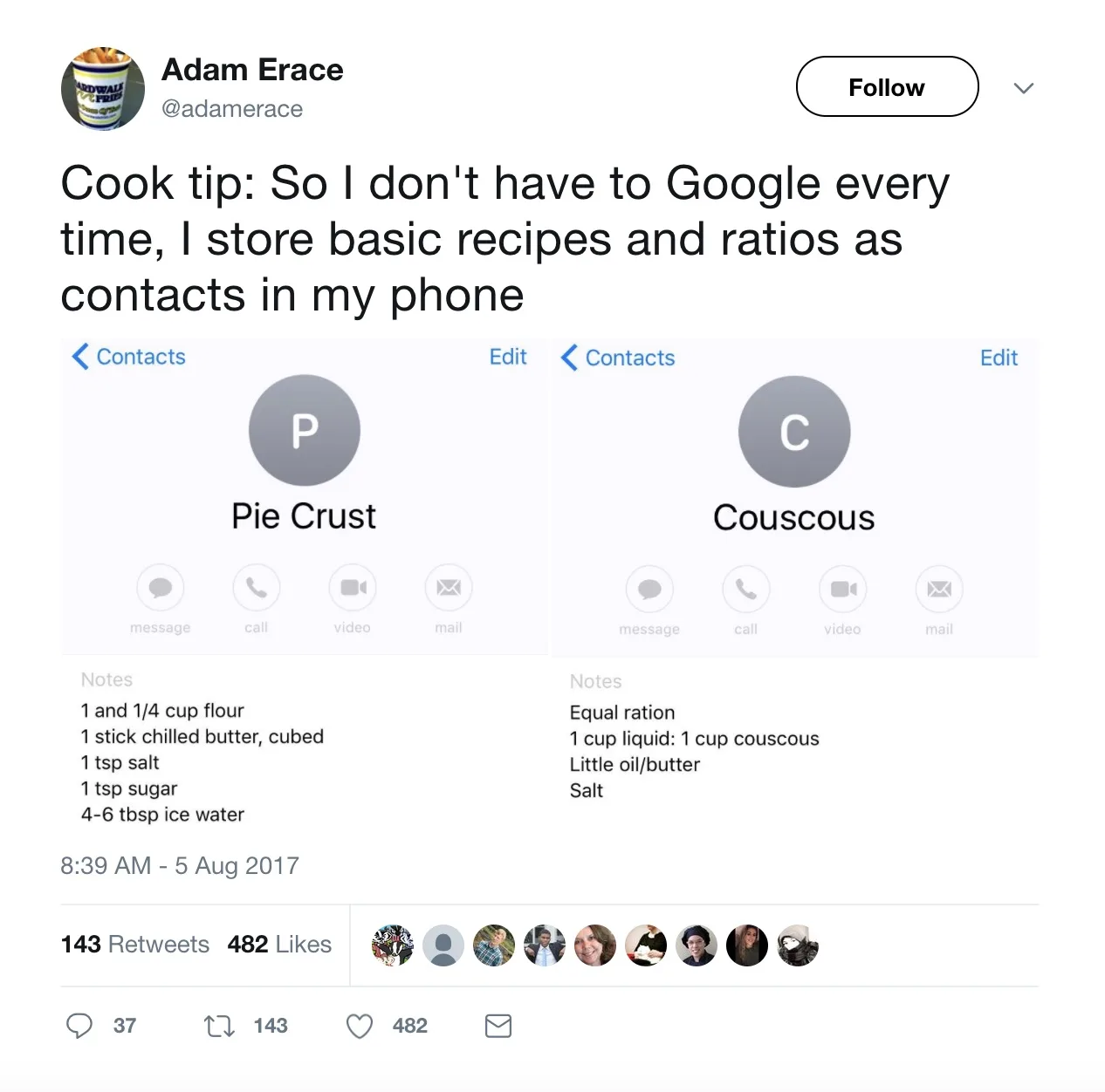 iPhone Trick: Use your contacts to store your recipes and ratios