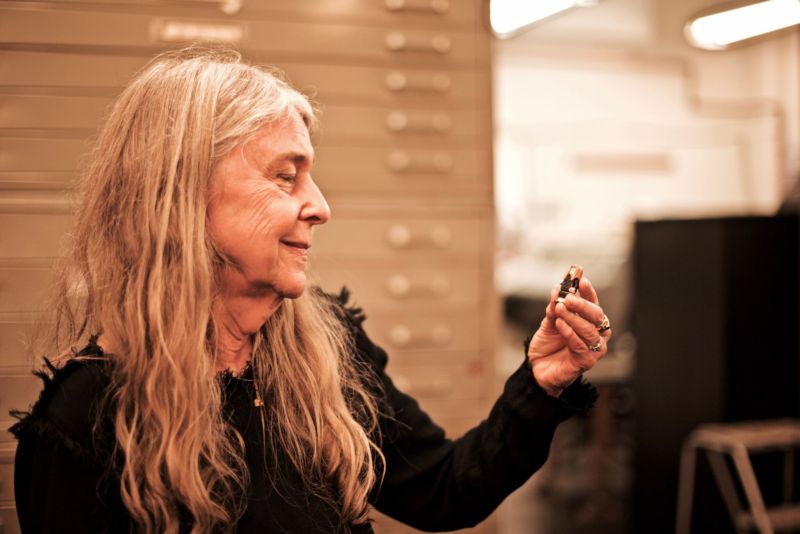 Margaret Hamilton checks out her own LEGO figure from the new Women of NASA LEGO set
