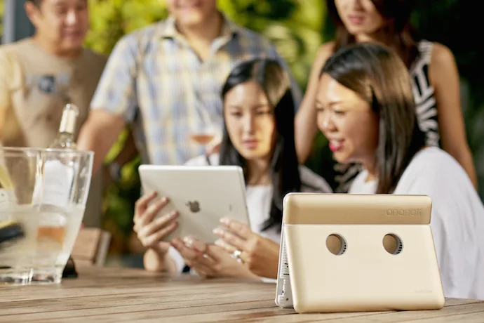 iPad Air's Sound Cover boosts sound via bluetooth connected speakers.