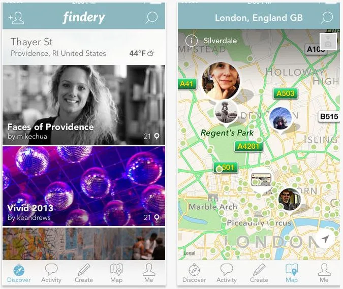 Findery app - social discovery travel app iOS