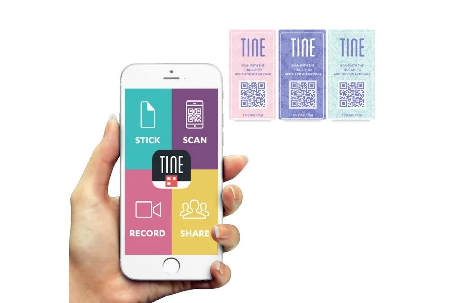 Tine message tags let you send photos and video on a real paper greeting card