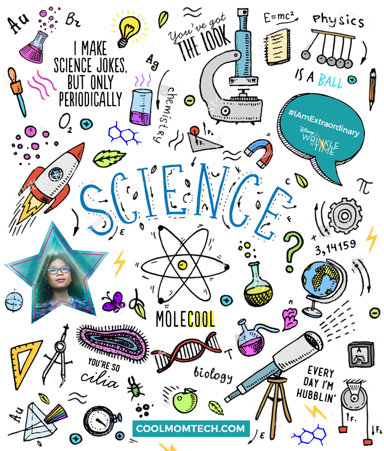 Free printable science stickers to decorate a science journal | Cool Mom Tech in partnership with Disney's A Wrinkle In Time