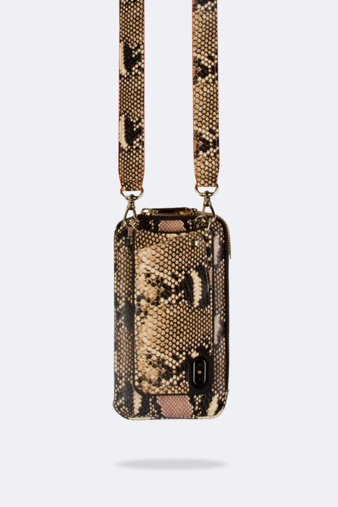 New Bandolier crossbody iPhone holder with pouch in faux snake skin New Bandolier crossbody iPhone holder with pouch in faux snake skin