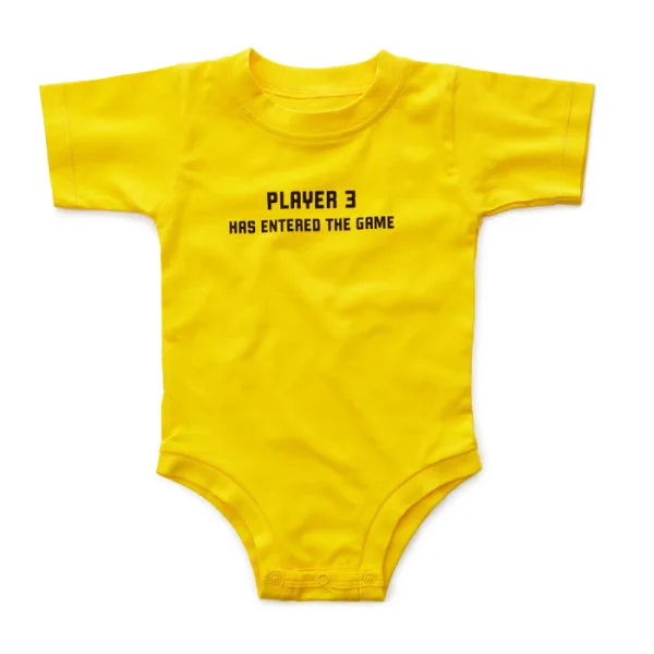 Baby gift for gamers: Player 3 onesie via Cool Mom Tech: Player 3 gamer onesie