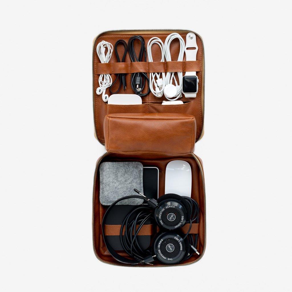 Cool tech travel gifts: Handmade leather dopp kits from This is Ground