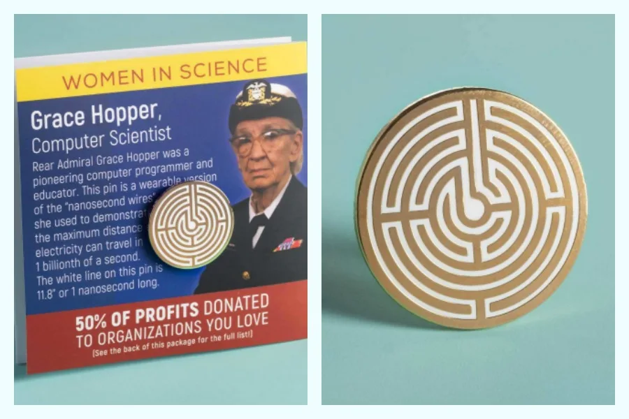 The Grace Hopper women in science pin supports fantastic STEM-related causes