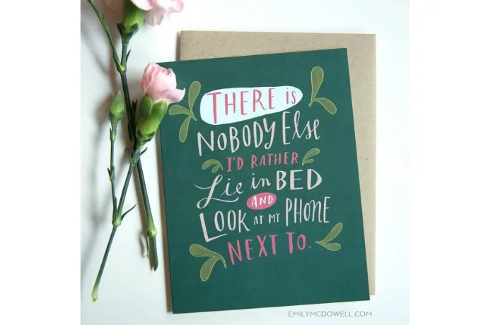 Funny valentine's day cards for tech lovers, like this hilarious one by Emily McDowell
