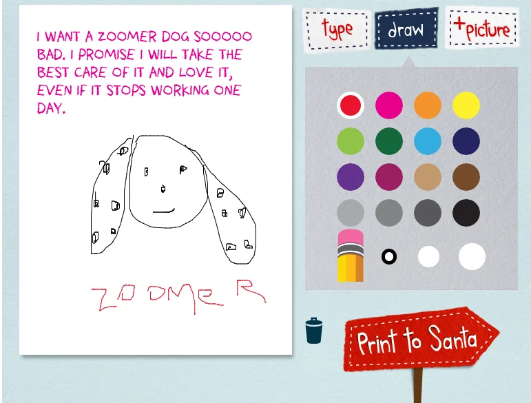 Letters to Santa Facebook app from Canon Pixma