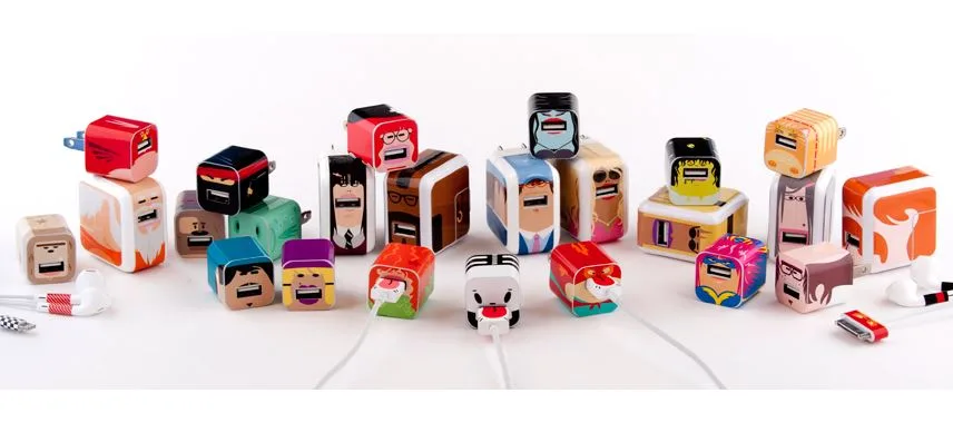 Hilarious Whooz stickers for iOS chargers