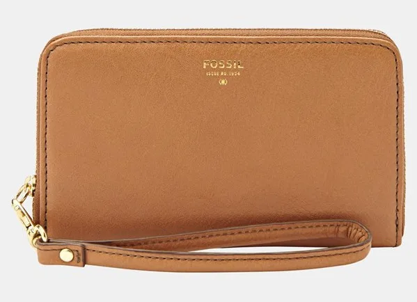 Fossil Sydney zip phone wallet in camel