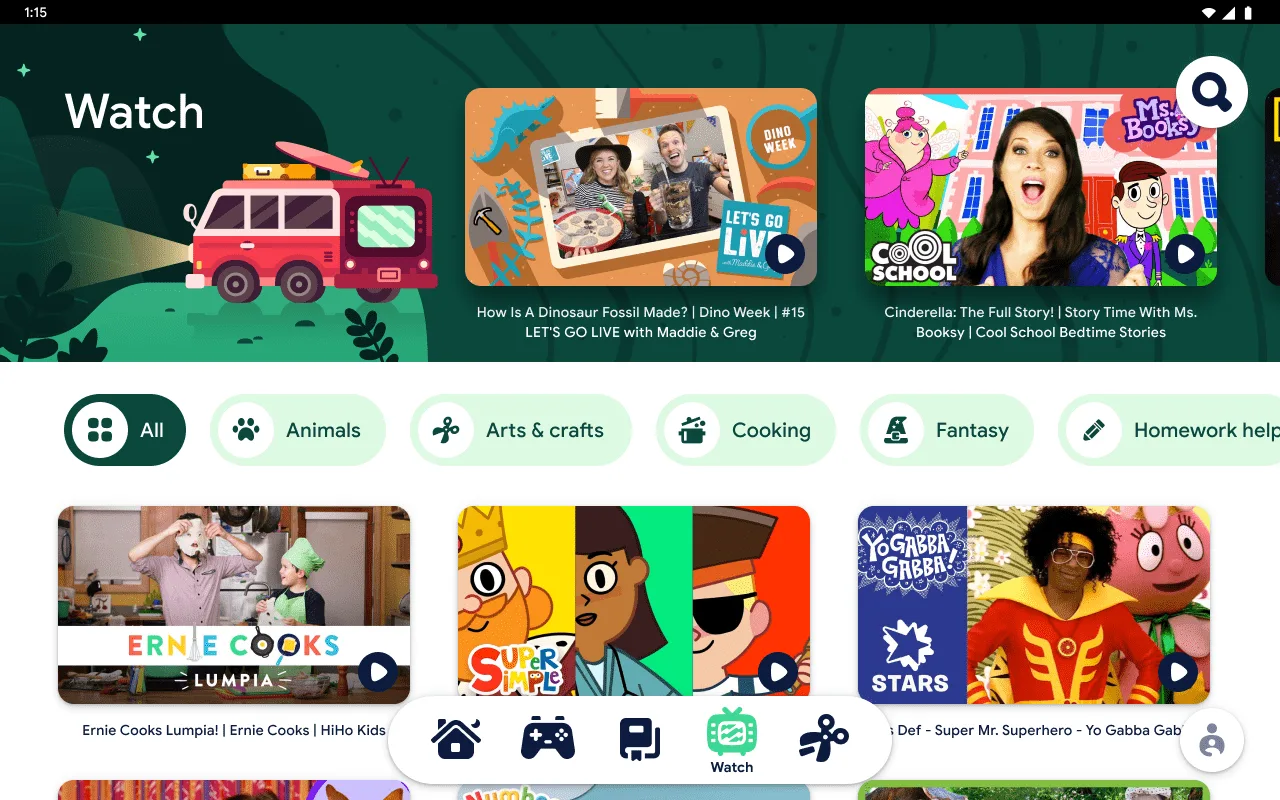 The Google Kids Space Home Tab