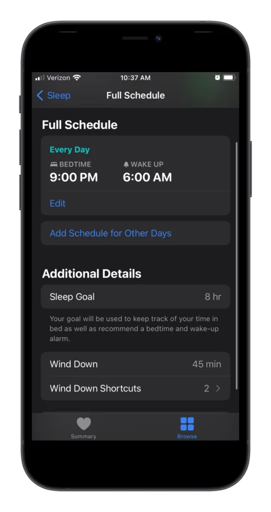Cool features of Apple Health: The sleep schedule helps you stay on track with sleep goals.