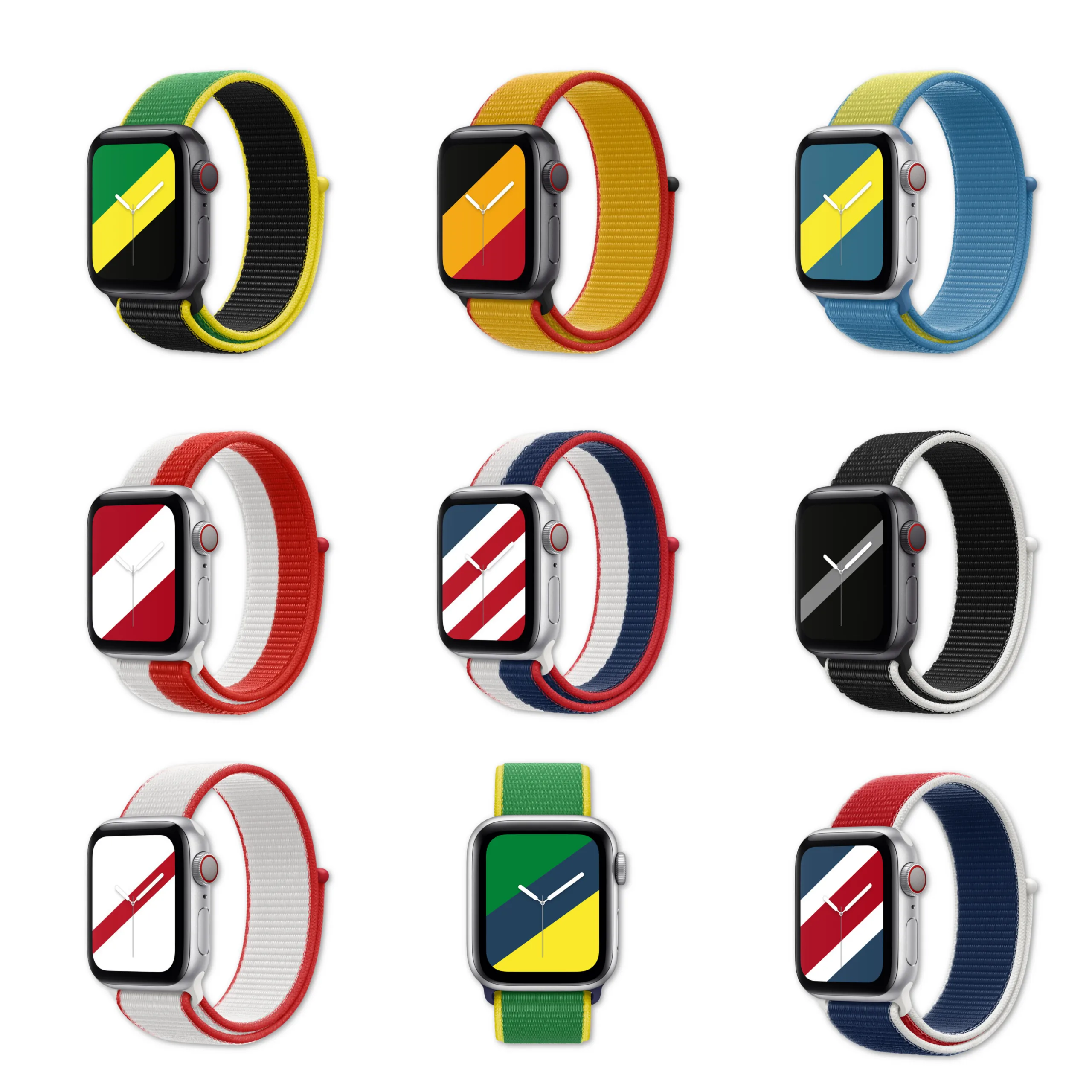 In time for the Olympics, the new USA Apple Watch International Sports Bands coordinate with matching Apple Watch Faces. Lots of countries to choose from