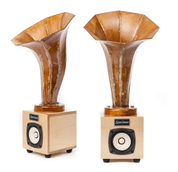 A newfangled eco-friendly audio speaker from the olden days of yore