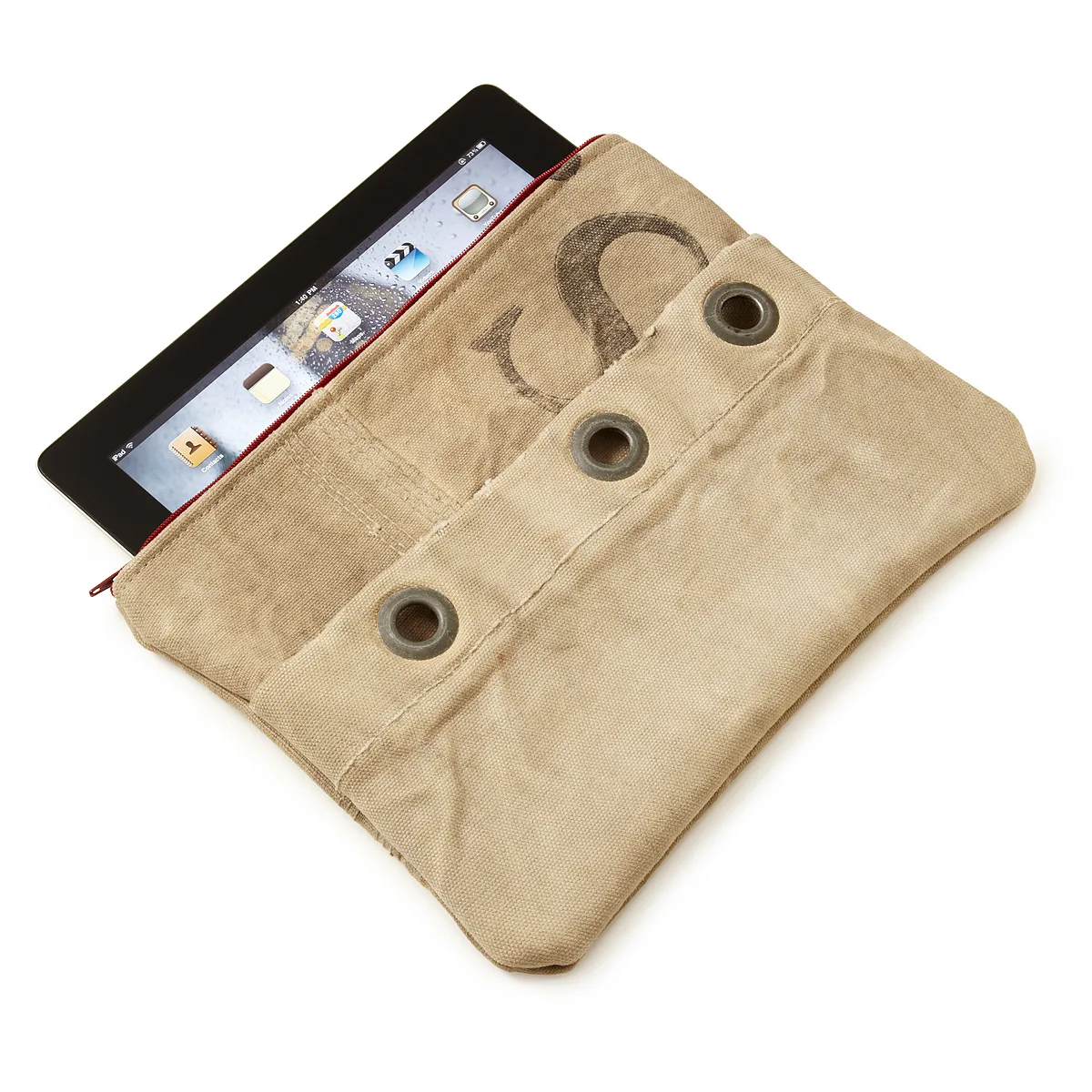 An upcycled iPad case salvaged from the snail mail era.