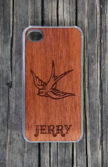 Personalized wooden iPhone case - swallow tattoo