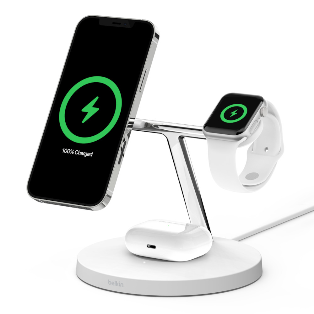 Belkin 3-in-1 wireless charging station for Apple devices helps tames clutter by turning the need for 3 cables into 1