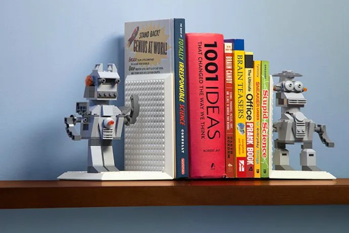 The Build on Brick Bookends from Think Geek: Organize your books + keep those Lego creations safe
