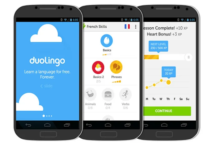 Learn foreign languages for free with the free Duolingo app.