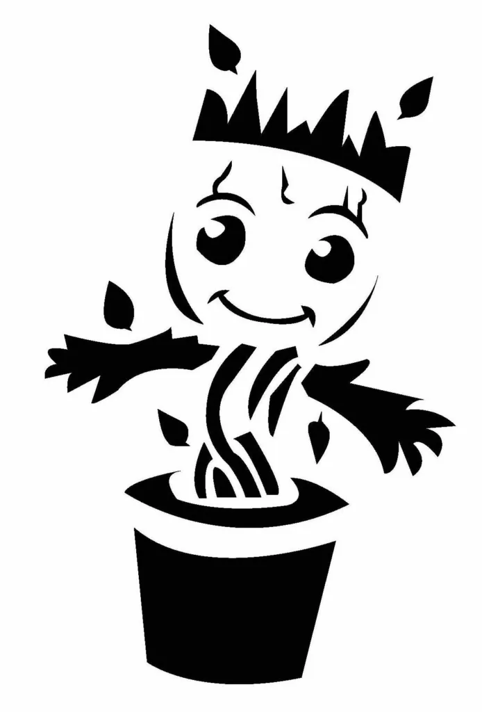 Free Baby Groot pumpkin carving template from Pumpkin Pile