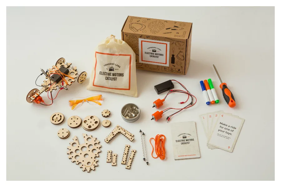 Teach STEM skills in the most fun way possible with this cool Electric Motors Catalyst Box from Tinkering Labs.