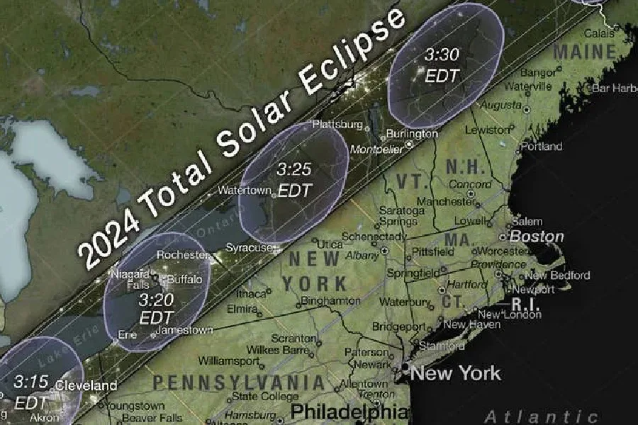 April 8, 2024 solar eclipse map via NASA