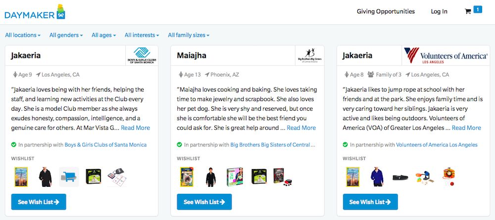 Daymaker website lets you send holiday gifts to kids in foster care.
