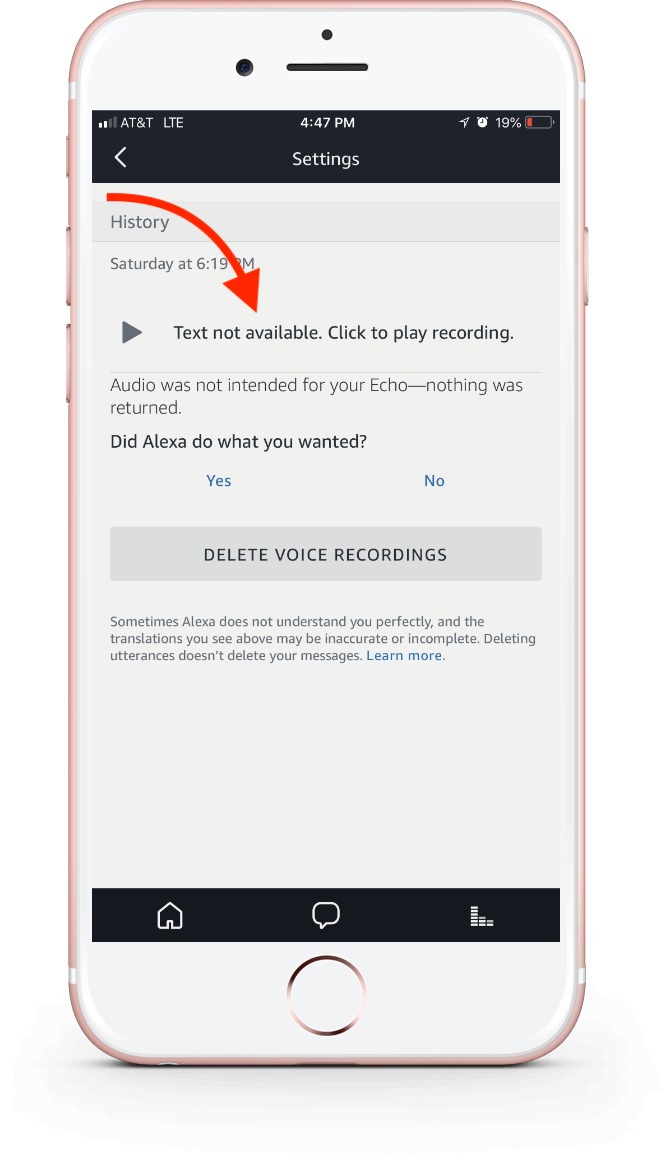 How to delete recorded conversations on Amazon's Alexa: Look out for "text not available" conversations.