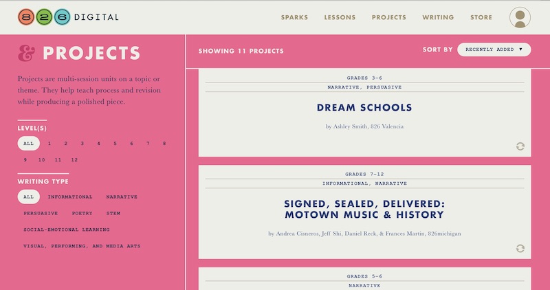 Cool online resources for homeschool: 826 Digital offers writing lessons for students