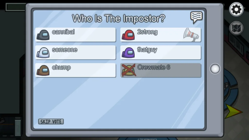 Voting on the Imposter in the Among Us multiplayer game for kids