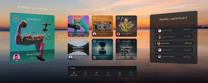 We tried the Supernatural VR exercise app on Oculus Quest: Choose your workout from the main menu.