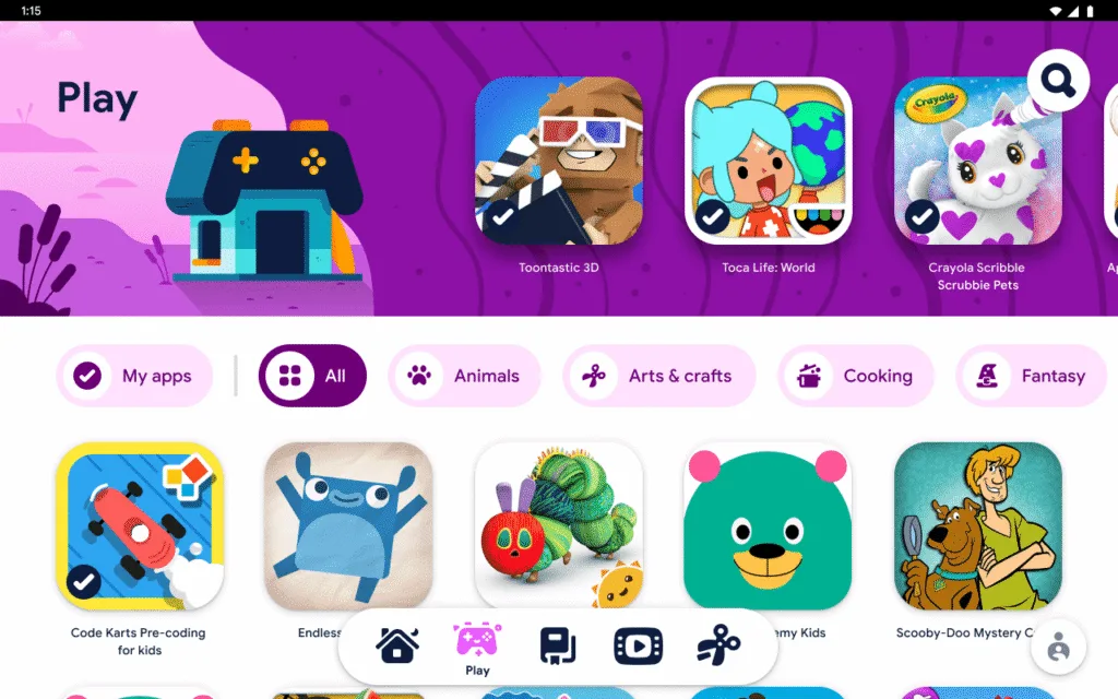 The Google Kids Space kids mode on an Android Tablet | Play Tab (sponsor)