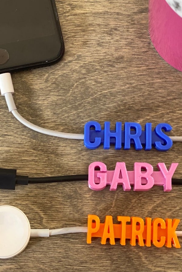 Personalized charger name tag from Delightful Luna make a great stocking stuffer