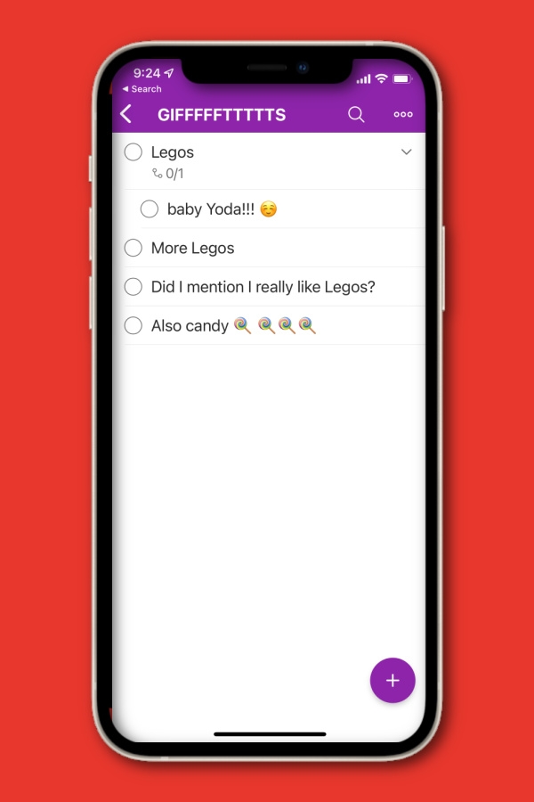 Using Todoist to help organize family gift wishlists