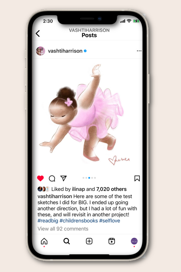 Diversify your social media feeds: Following children's book illustrators like Vashti Harrison always sparks joy!