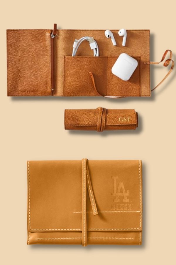 Mark & Graham's basketball and baseball leather charger rollups for Father's Day