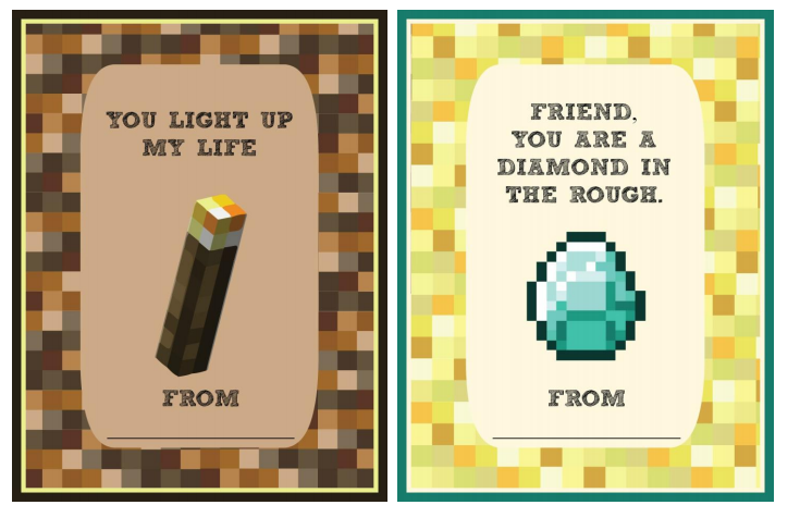 5 printable Minecraft Valentine cards for the classroom