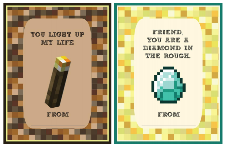 minecraft valentines day cards