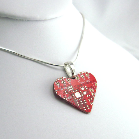 Cool STEM gifts for girls: Upcycled circuit board heart necklace