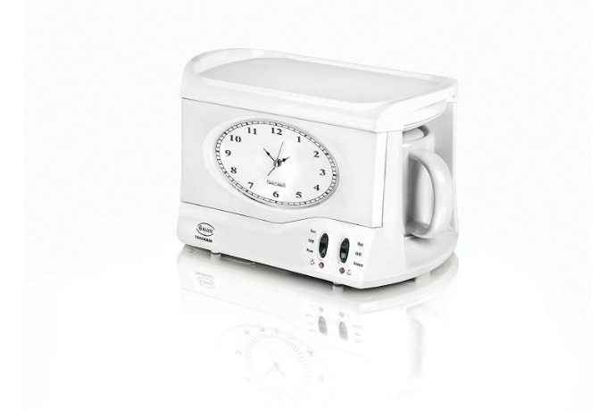 Teasmade: An alarm clock that brews your tea. Jolly good!