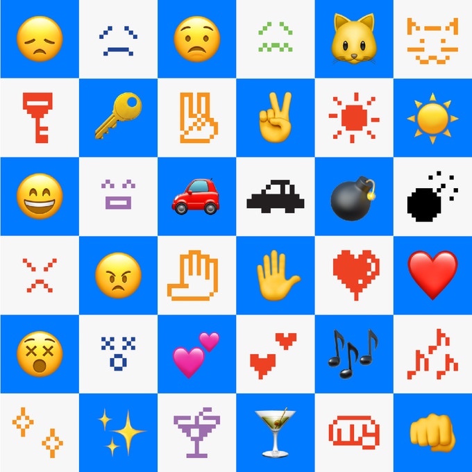 Emoji book: Original emoji designs, compared to their contemporary versions