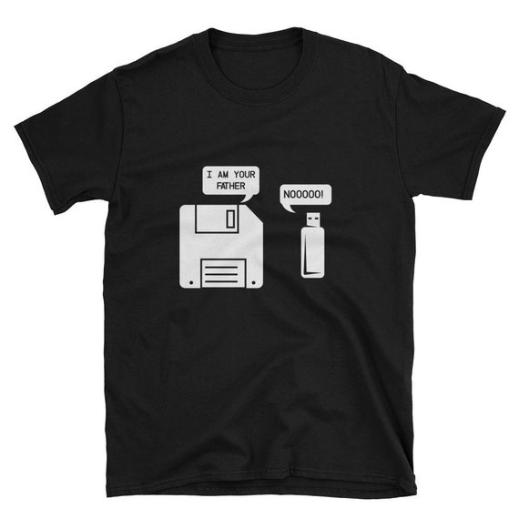 Delightfully geeky gifts under $20 | USB and floppy disc t-shirt 